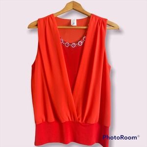 Red Draped Cross-Front Blouse Top